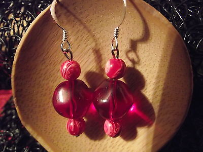 BOUCLES D'Oreilles  verre Rouge Fantaisie  Fabrication Artisanale earring