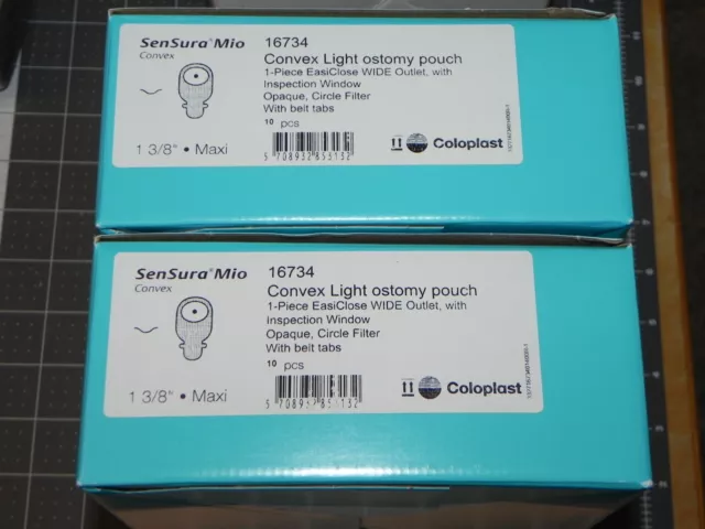 2 boxes (20 pc.) SenSura Mio 16734 Convex Ostomy Pouch 1-3/8 Inch Maxi COLOPLAST