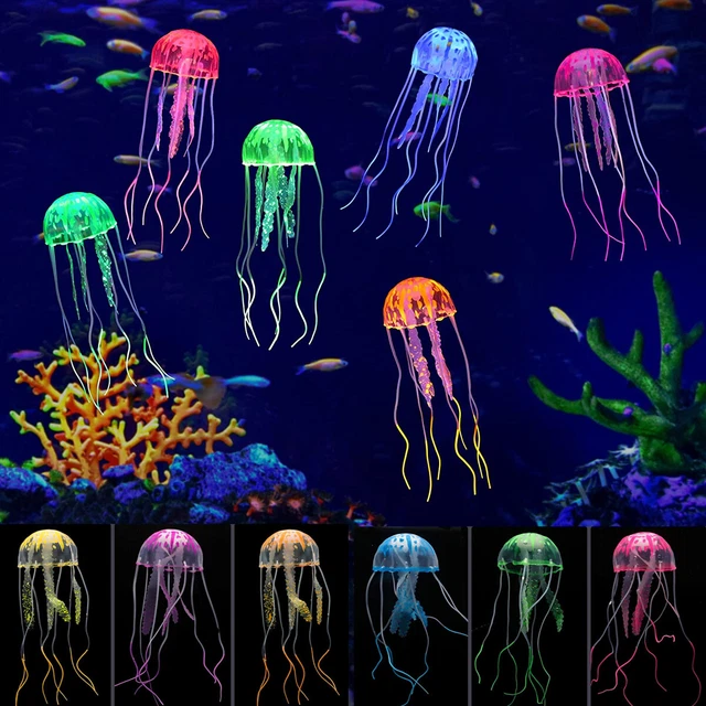 6Pcs Jellyfish Aquarium DIY Decor Artificial Glowing Effect Fish Tank Ornament