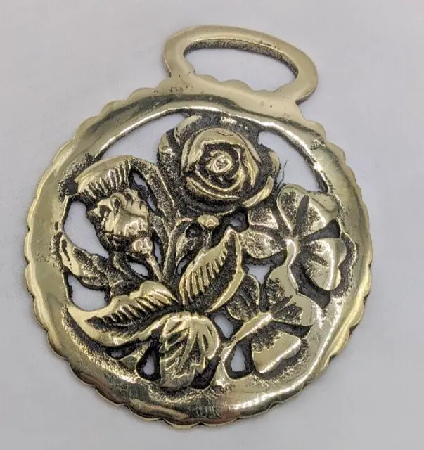 Brass Horse Medallion Vintage English Scottish Thistle Rose Clover Parade Bridle
