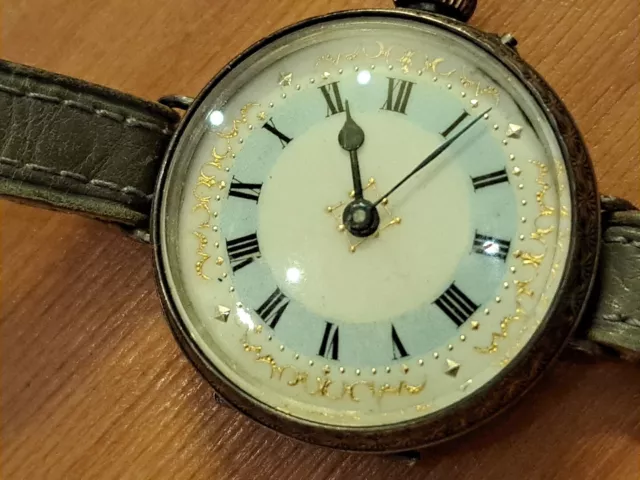 Antike Armbanduhr Umbau Taschenuhr Porzellanzifferblatt vermutlich Silber Defekt