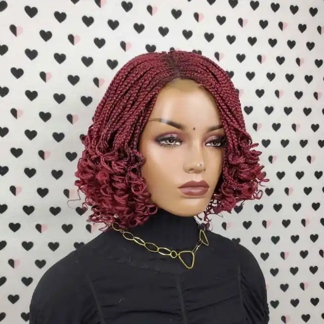 CURLY BOX BRAID Wavy Braided Lace Front Wig Color Burgundy Red Braids Wig  £118.77 - PicClick UK