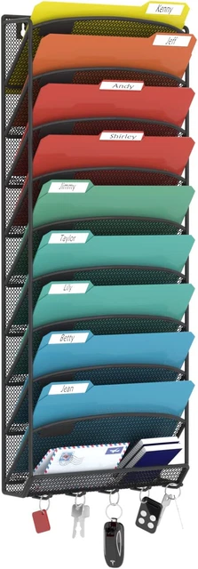 10 Pocket Hanging Wall File Organizer Wall Mount Paper Folder Holder Letter Rack