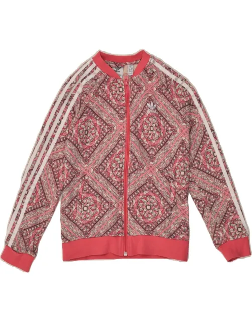 ADIDAS Girls Tracksuit Top Jacket 9-10 Years Pink Geometric Cotton AO17