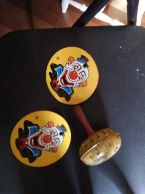 US Metal Toy Mfg vintage noisemakers party New Years Clown Dance lot 3