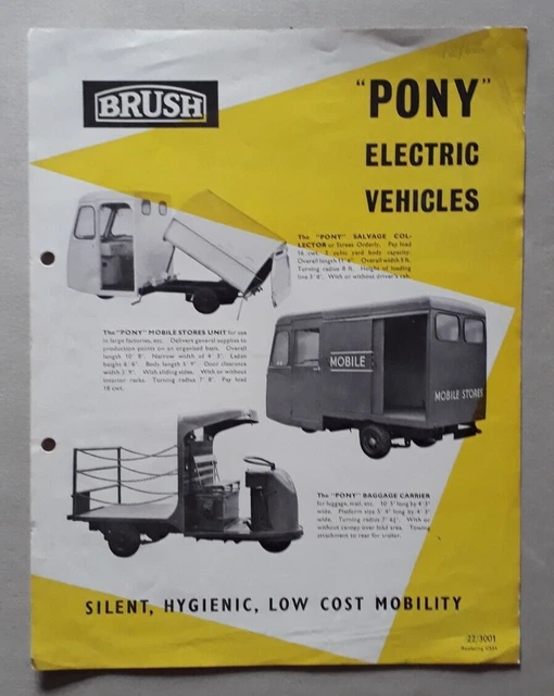 BRUSH PONY ELECTRIC Vehicles Brochure c.1962 Van PickUp Dairy
