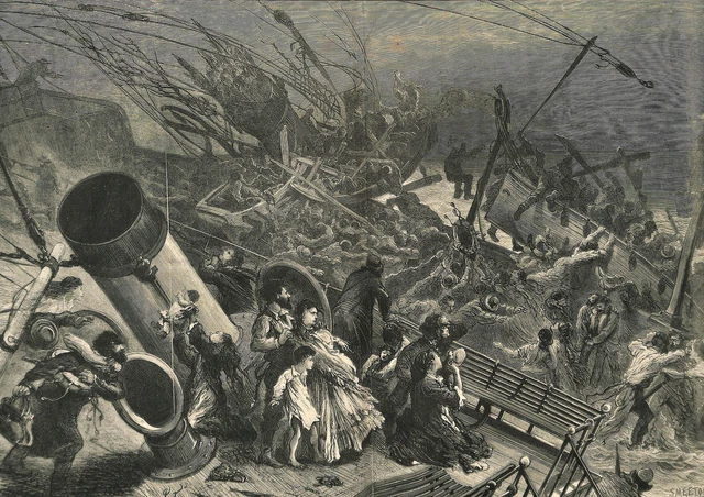 Naufrage du paquebot transatlantique la Ville du Havre . Atlantique GRAVURE 1873