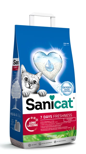 Dañado-Sanicat-7-Días-Aloe-Vera-Sin Mantenimiento-Camadera para Gatos-4-Litros