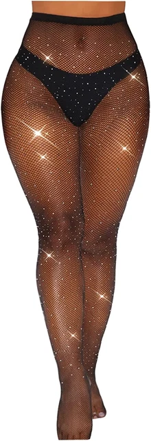 Rhinestone Fishnet Stockings Sparkle Tights Hollow Out Pantyhose