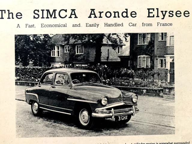 SIMCA ARONDE ELYSEE - 1956 - *TWO* Road Tests from The MOTOR & The Autocar + Ad