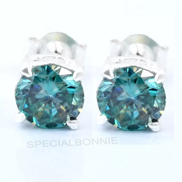 2.10Ct Blue Diamond Solitaire Studs In 925 Silver, Amazing Shine & Bling VIDEO