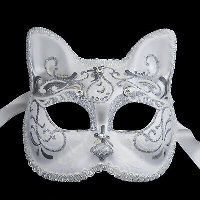 Mask from Venice Child Silver Luxury Cat Gatto Braid Diamante Iceland 22498