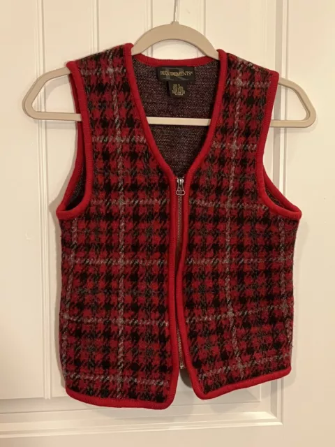 Requirements Size Small Women's/Child Red Plaid Wool Sweater Vest Full Zip