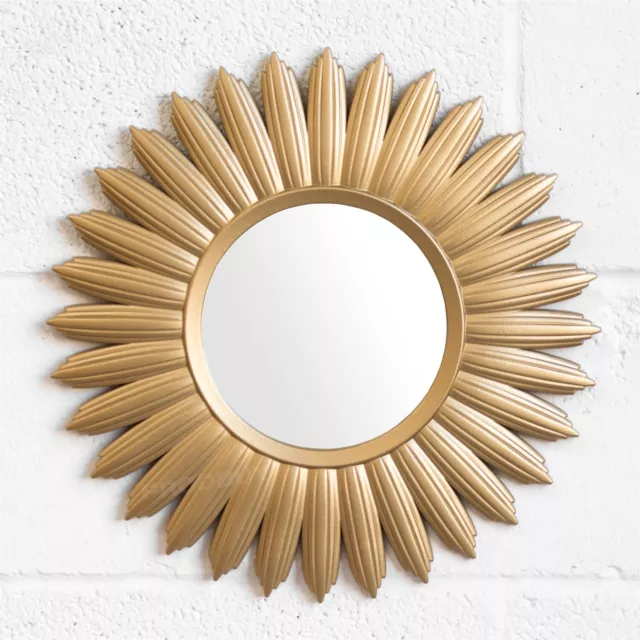 Gold Sunburst 40cm Frame Round Small Wall Mirror Bathroom Living Room Hallway