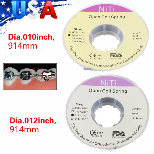 Orthodontic Dental Braces Niti Open Coil Spring Dia.012 Inch/.010 Inch 914mm USA