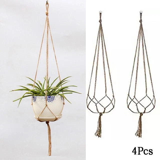 4Pcs Plant Hanger Makramee Blumentopf Pflanzenhalter Korb Hanfseil Geflochten