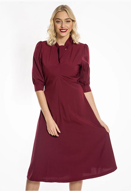 LINDY BOP DEEP Red Vintage 1930s 1940s 1950s Midi Tea Dress BNWT