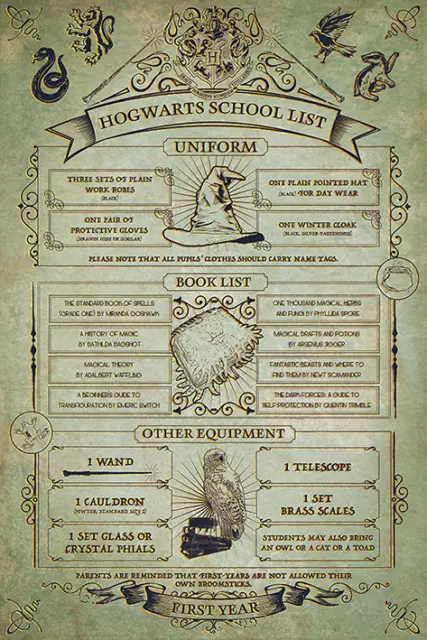 (192) New Maxi Poster Harry Potter Hogwarts School List Gryffindor Slytherin