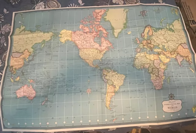 Vintage 1950's HAMMOND'S INTERNATIONAL MAP OF THE WORLD  33" x 50"