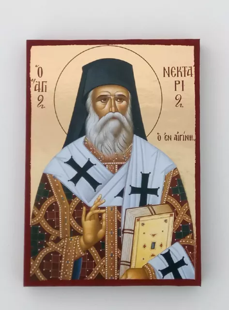 Saint Nektarios of Aigina Goldprint Greek byzantine orthodox icon handmade
