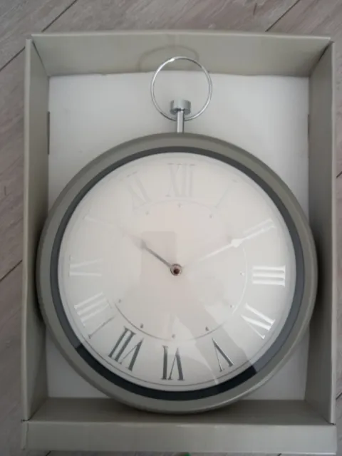 Next Home decor Light Grey Metal Mantel Vintage Wall Clock roman numbers.