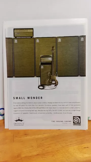 Ampeg Svt Guitar Amplifiers Small Wonder  Original Print Ad 11 X 8.5 A7