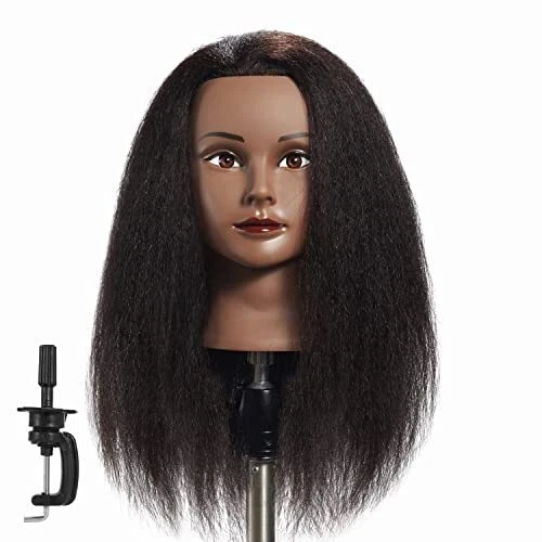 African American Mannequin Head Adjustable Practice Braiding Real Hair Stand NEW