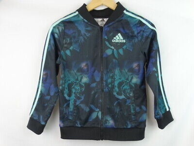 Adidas Girl's Jacket Medium 10-12 Black Floral Glow Print Tricot Track Jacket