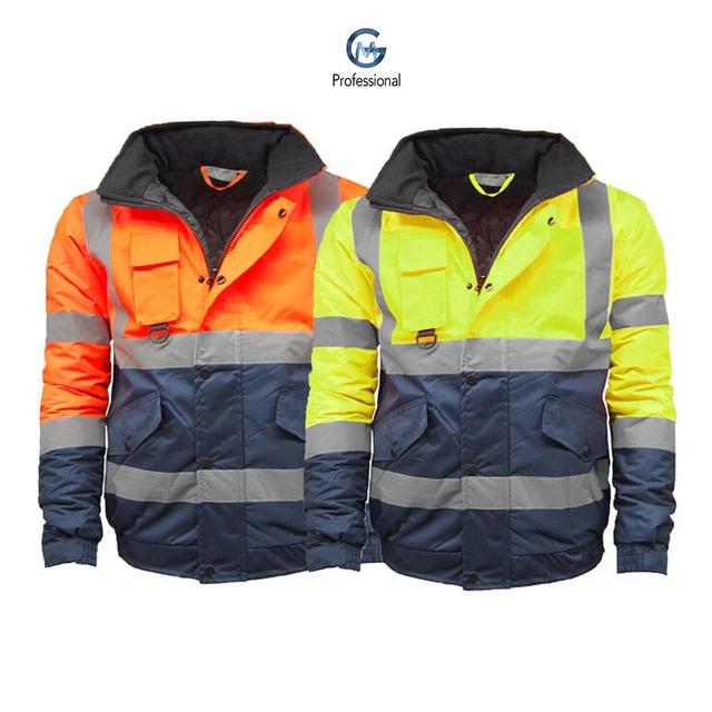 Hi Vis Viz High Visibility Bomber Jacket Waterproof Safety Work Security Coat