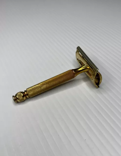 vintage GILLETTE GOLD SAFETY RAZOR BALL HANDLE 1930s