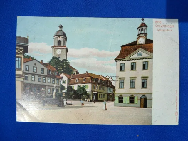 uralte AK Bad Salzungen Marktplatz mit Kirche und Rathaus 1904 in Farbe
