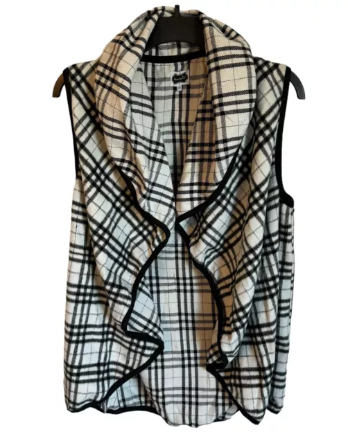 Mud Pie Women Checkered Open Vest Cover One Size Black Multi Women