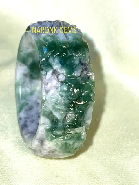 Unique Rare Ring  Emperor  Jade Type A. King. Carved  Dragon Imperial Green