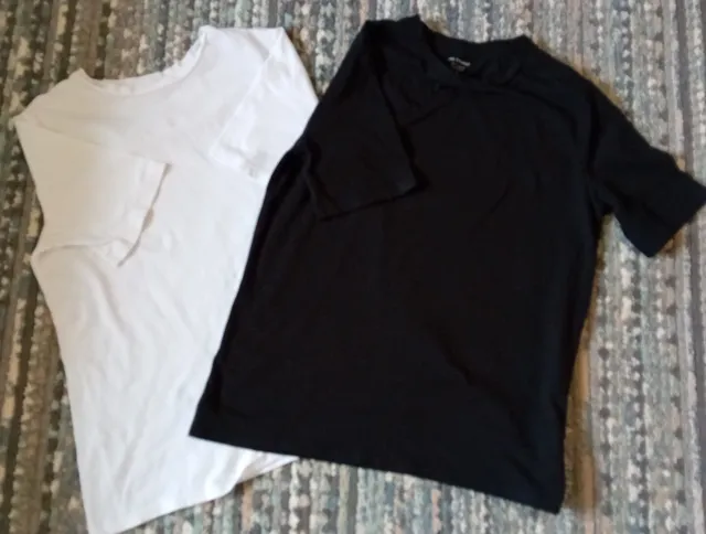 Two Marks And Spencer Crew Neck Tee Shirts Size 8. One Black, One White
