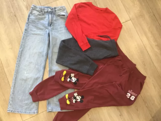 Girls age 9-10 years clothes bundle H&M Wide Leg jeans Mickey Mouse  joggers