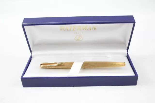 Waterman CF Fountain Pen Vintage 14k Gold Nib Gold Plate Casing Boxed WRITING