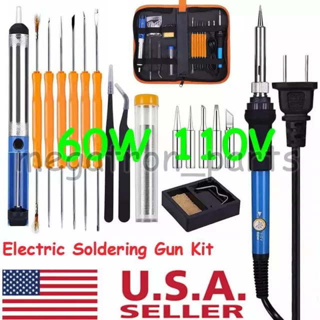 60W Electric Soldering Iron Welding Gun Tool Kit Solder Wire Desoldering Pump US