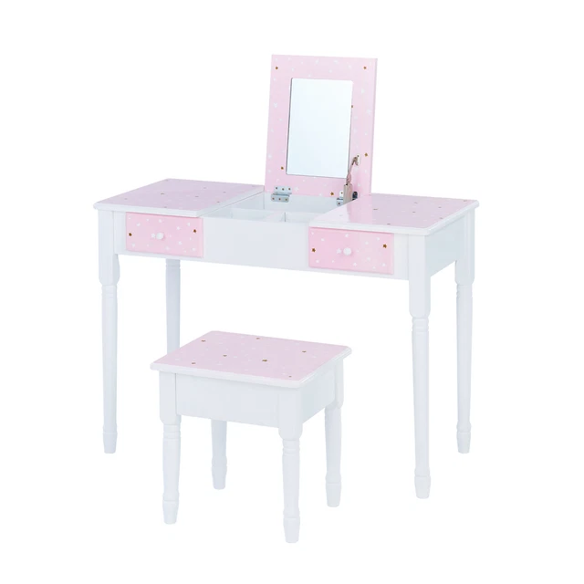 Mesa de vestir/vanidad de juego Fantasy Fields para niños con almacenamiento rosa/blanco TD-13295A