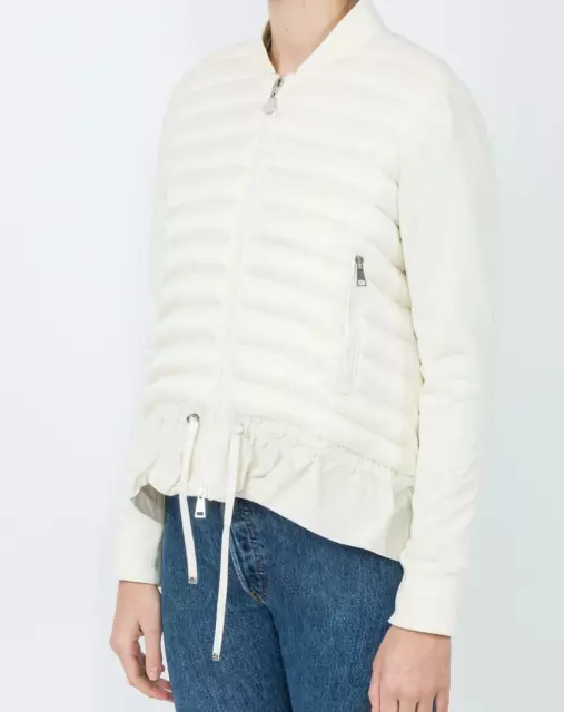 Moncler Maglia Cardigan Quilted Down Bomber Peplum Jacket NWT XS $950 Ivory