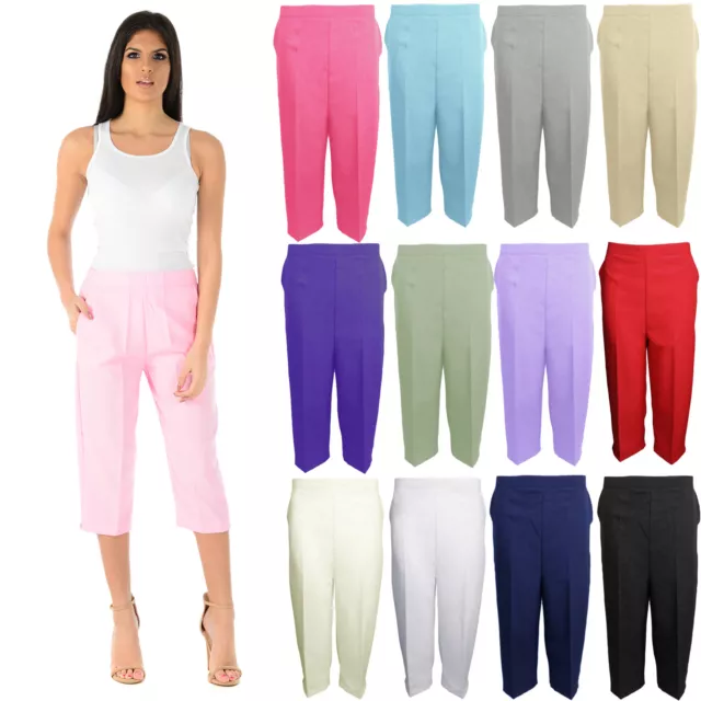 Pantalones De Mujer 3/4 Tres Cuartos Cintura Elástica Capri Pantalones Recortados