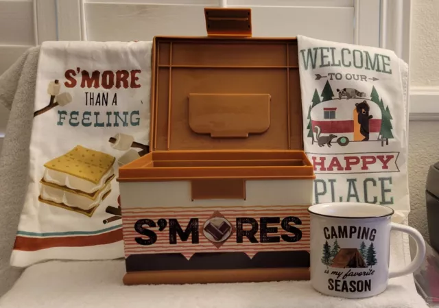 Hershey's Smores Caddy with Coffee Mug and two towels, Carry all to the Campfire