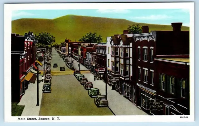 BEACON, New York NY ~ MAIN STREET Scene 1930s-40s Dutchess County  Postcard