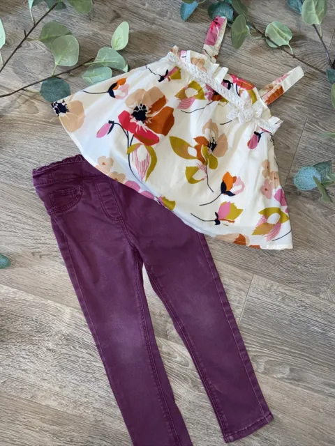 NEXT jeans skinny e floreali galleggianti set outfit per ragazze età 2-3 anni