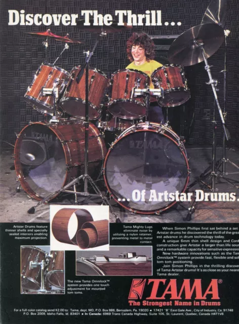 1983 Print Ad of Tama Artstar Drum Kit w Simon Phillips