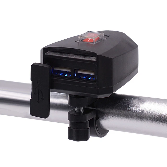 Caricabatterie Cellulare Moto Impermeabile Dual USB Auto Elettrica Caricabatterie con Interruttore