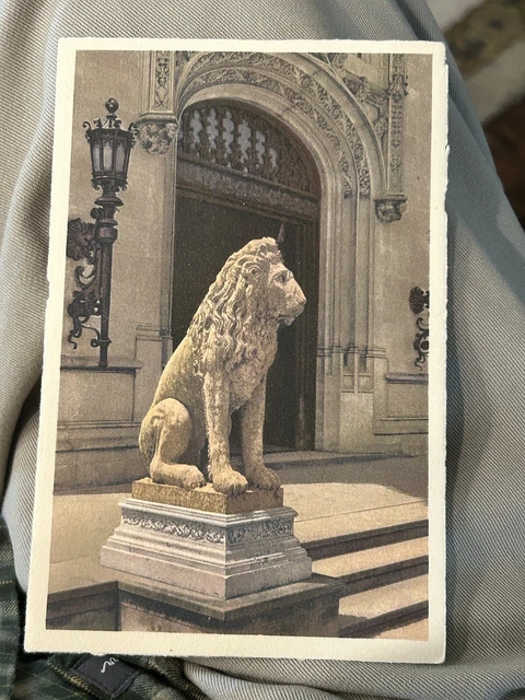 Vanderbilt Biltmore Estate House Front View Lion Statue Asheville NC Postcard