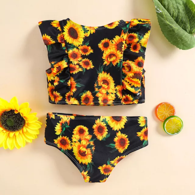 4t Swim Suit Toddler Baby Kid Girls Two-piece Summer Sunflowers Print Ruffles 3