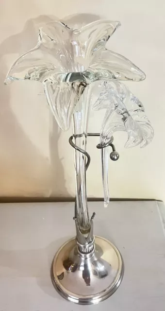 Oneida Silverplate & 2 Blown Art Glass "Amaryllis"  Bud Vase Retro VNTG