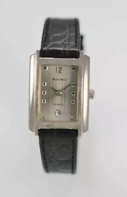 HUGO MAX GRAY Womens Stainless Silver Black Leather Date Quartz Battery Watch 29.04 PicClick UK