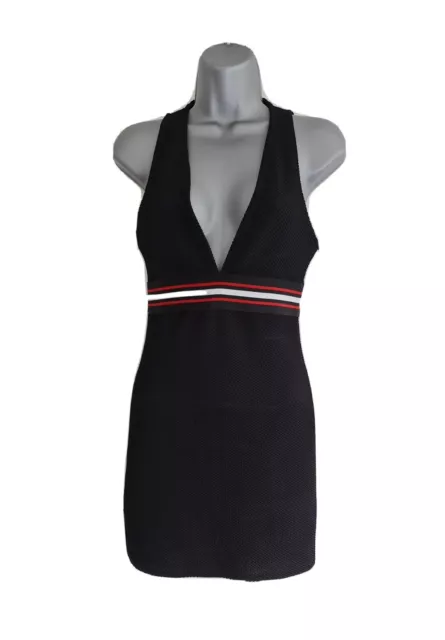 New Topshop Petite Black/Red/White Stripe Ribbed Stretchy Bodycon Dress. Uk 8.